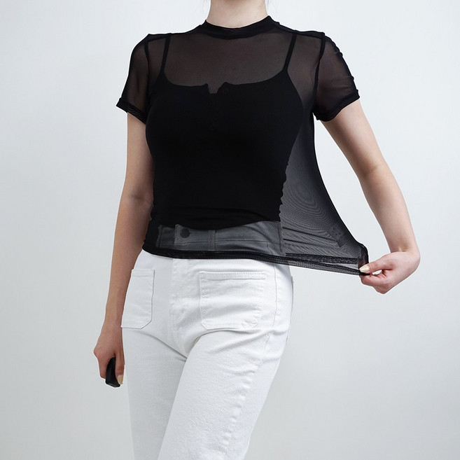 [심플섹시/활용높은]메쉬 시스루 반팔 티셔츠