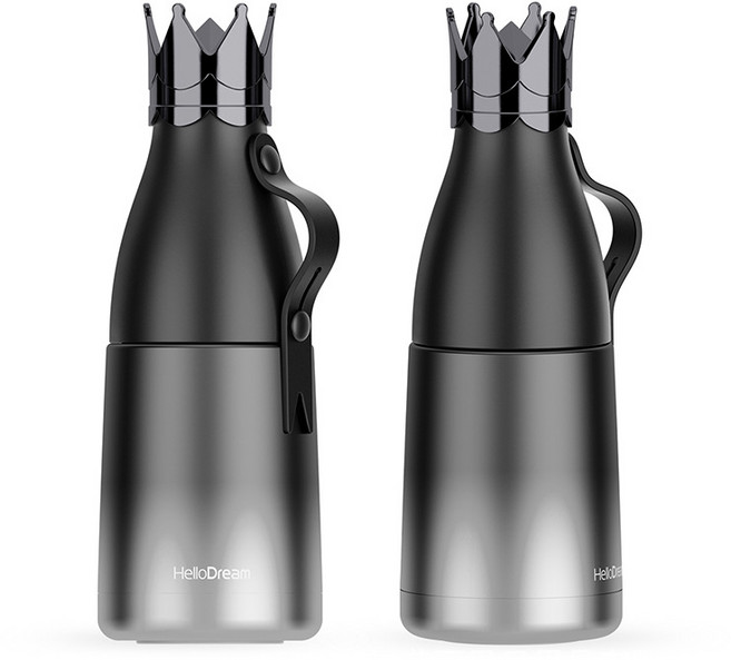 에커스 왕관 보온 남녀 스테인리스강 컵 휴대용 진공 304 스테인리스강 물컵, 팬텀 블랙, 240ml, 1개