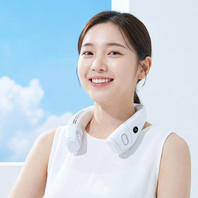 터보에어컨 선풍기 넥쿨러 목걸이형 넥밴드 LED KC 6800mAh, 블랙, K039