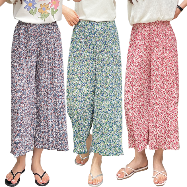 하바우 여성 꽃주름 8부 여름 아이스 쿨 냉감 몸빼바지 3종 세트