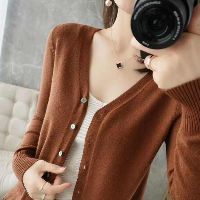 針織衫 大尺碼外套 薄外套 開衫 長袖 氣質針織開衫女薄款2024新款洋氣針織外穿氣質寬松百搭外搭上衣