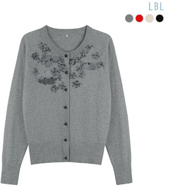 [LBL] 25SS 실크블렌디드 플라워 아플리케 가디건+하프니트 앙상블