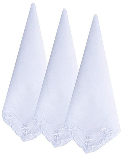 MileyMarla 여성용 자수 면 화이트 손수건 레이스 웨딩 손수건 A-3PCS