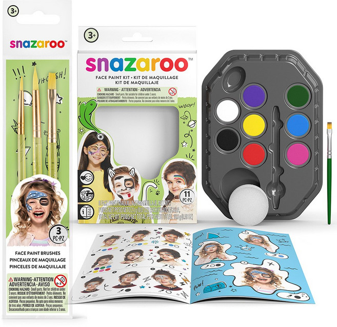 영국 스나자루 페이스페인팅 물감 레인보우8색키트+브러쉬3종, 8색, 16.8g