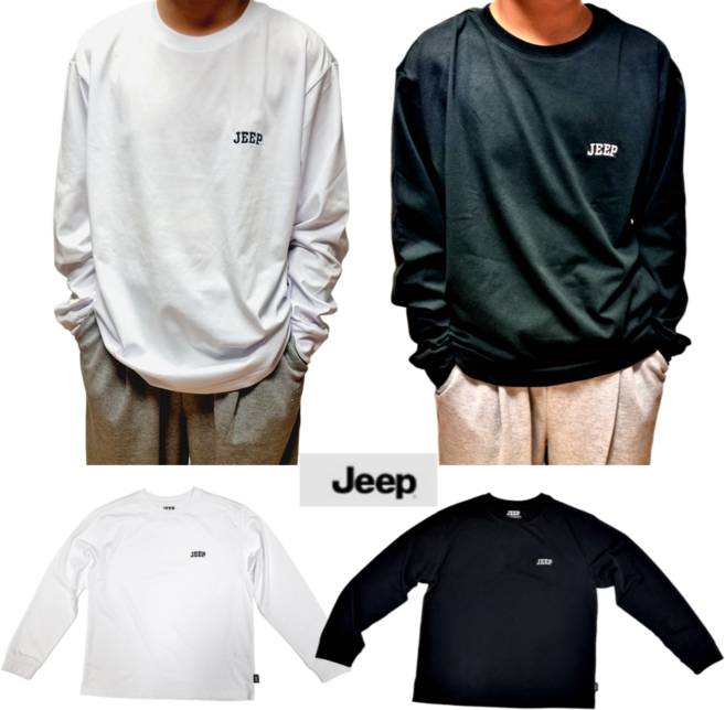 (국내매장정품) 지프 스몰로고 긴팔티 티셔츠 190g 남자 여자 공용 커플 운동 박스 오버핏 1+1 2PACK