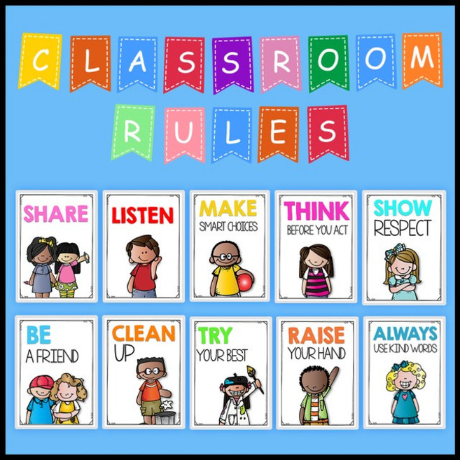 Classroom Rules 영어 포스터 A4 빅 카드 유치원 유아교육 플라스틱 좋은 매너 교실 벽 장식 교육용 포스터 어린이 장난감, Version 1