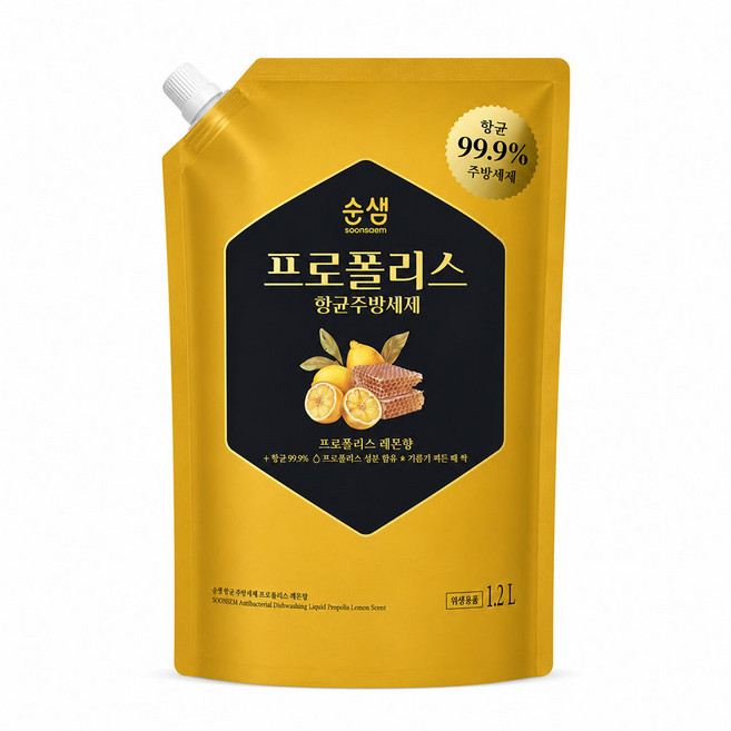 순샘 프로폴리스 항균 주방세제 레몬향, 1.2L, 6개