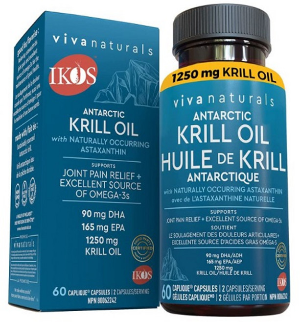 Viva Naturals 크릴오일 영양제 Antarctic Krill Oil 1250mg 60정, 1개
