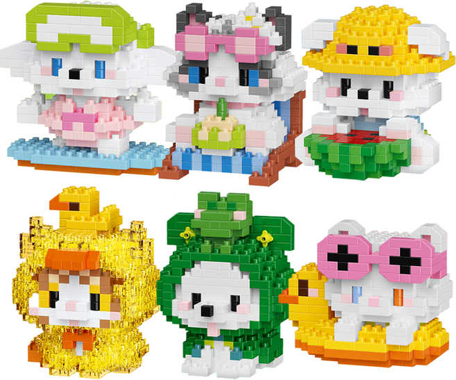 [블럭킹] 나노블럭 귀여운 코스프레 댕이 냥이 6종 모음 어린이제품 KC인증 BK048, 1개, B. 6종 BOX