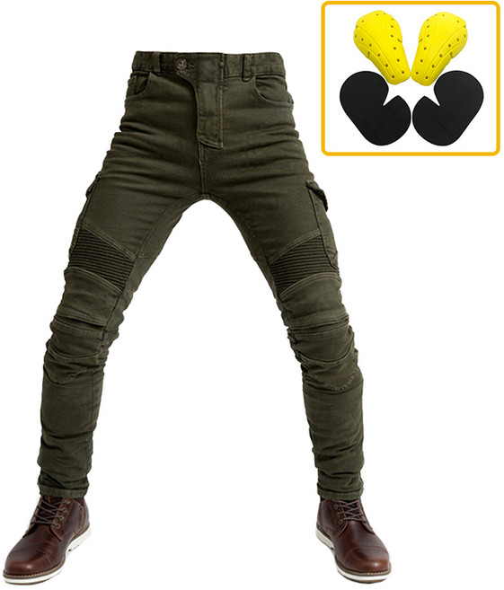 오토바이 라이딩진 바이크진 카고바지 슬림핏 팬츠, 01_카고바지(카키)-기본보호대