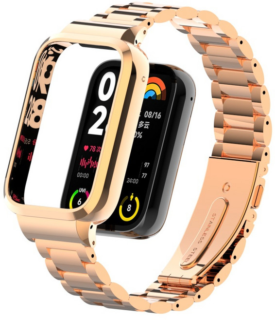 포유 메탈 샤오미 미밴드8 프로 호환 스트랩 시계줄 루프 밴드 줄, 메탈 샤오미 미밴드 스트랩 8(프로), 로즈골드