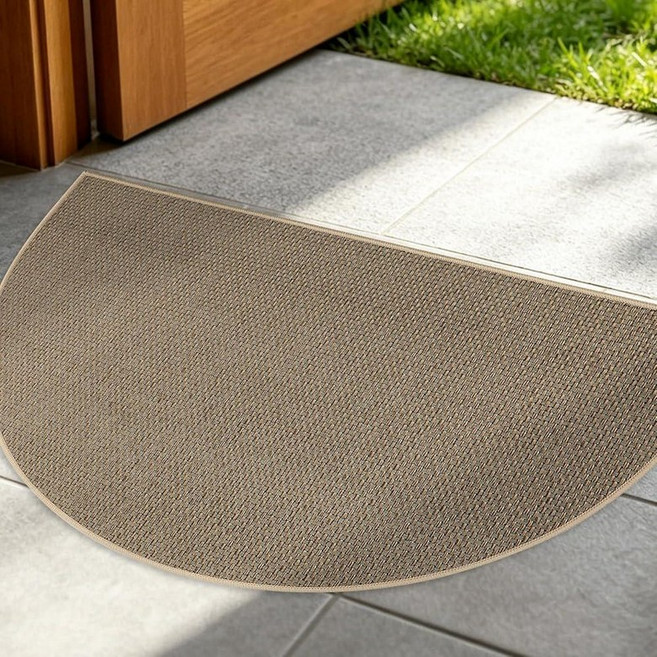 MATIRUG Door Mat Ultra Thin Half Circle Non Slip Washable Indoor Outdoor Doormat Low Profile Welco, Beige Gray