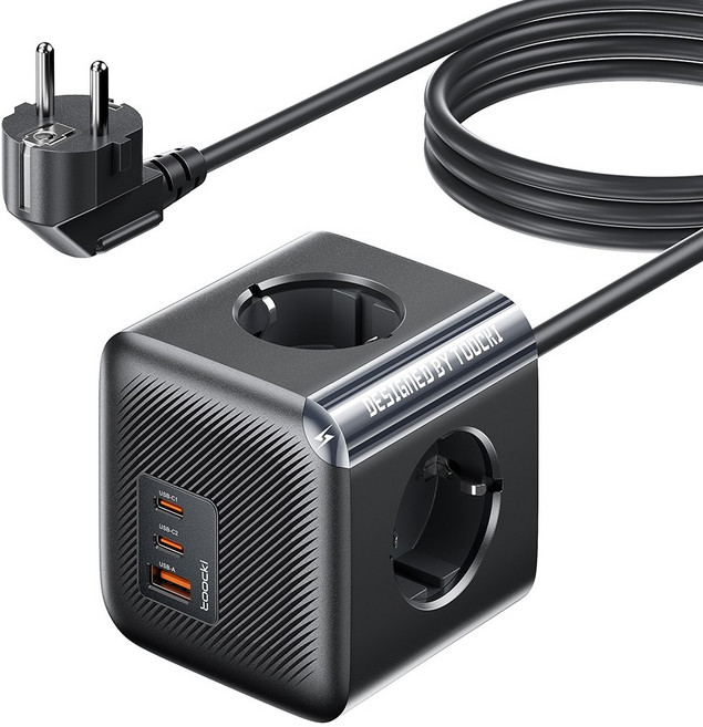 Toocki GaN PPS 3포트 2C1A 초고속 충전 4구 4000W 고용량 큐브 멀티탭, 1개, 블랙, 1.5m