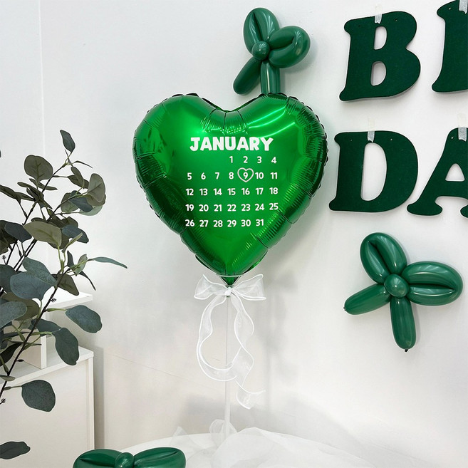 파티아일랜드 캘린더 하트 스탠드 세트 달력 생일 기념일, 4월, 1세트, 그린