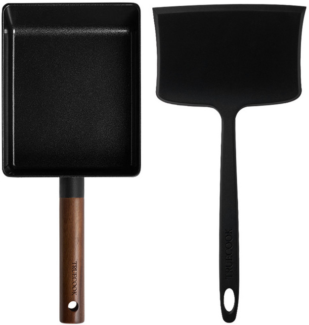 트루쿡 IH 세라믹 미니 계란말이팬 실리콘 뒤집개 세트, 1세트, 미니 계란말이팬 + 미니 뒤집개, 블랙
