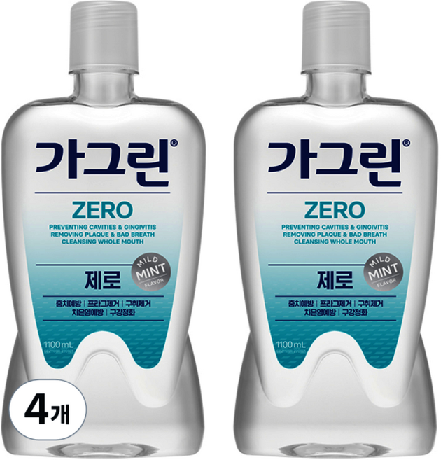 가그린 제로 구강청결제, 1.2L, 4개