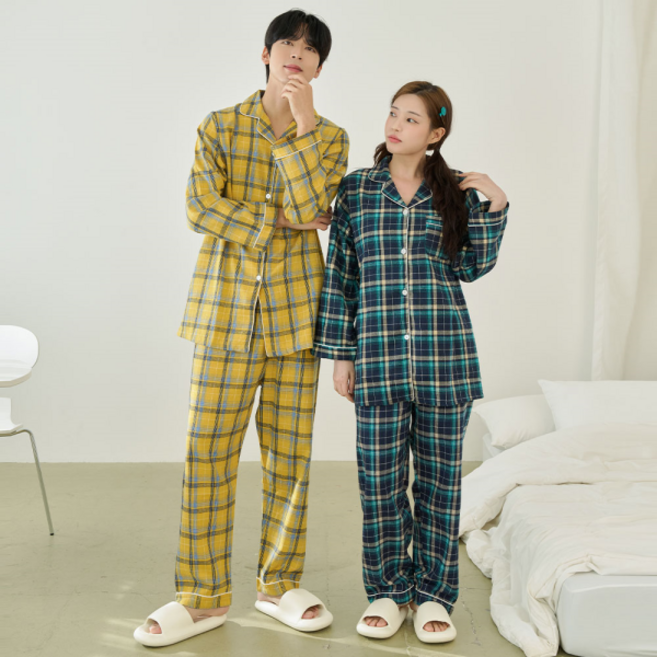 글램공감 미르 체크 남여공용 커플잠옷 파자마 상하세트