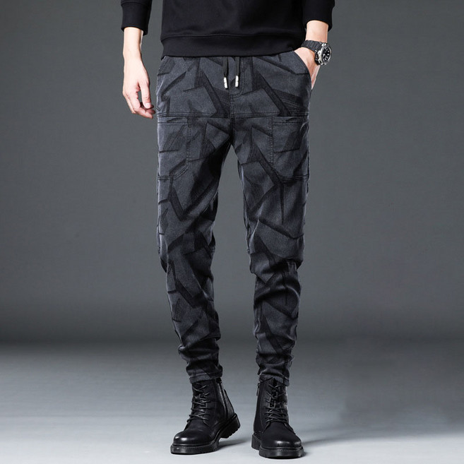 남성 청바지 자카드 스판 6포켓 밴딩 워싱 데님 팬츠 Men's jeans 4N669