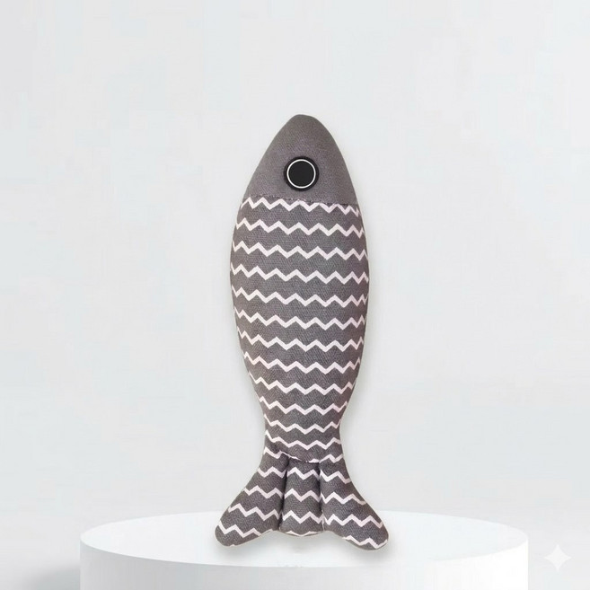 可愛魚造型寵物互動玩具 鮮豔黃色 條紋設計, 1個, 灰色貓草魚