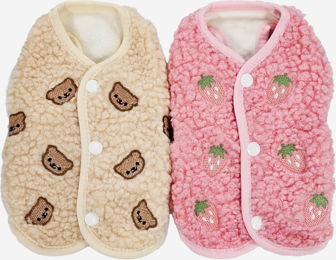 뽀글뽀글 따뜻 조끼 강아지옷 강아지조끼 뽀글이 후리스 애견의류, 핑크딸기, 1개