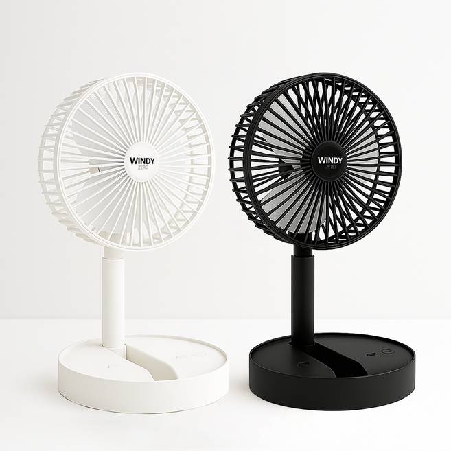 1+1 윈디제로2 접이식 무선 탁상용 선풍기 캠핑 미니 무소음 서큘레이터, 화이트+블랙