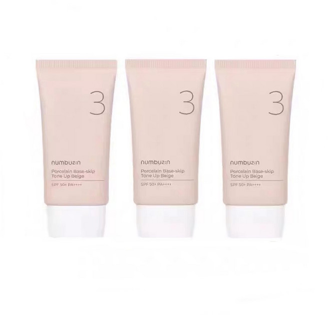 [본사정품] NUMBUZIN 넘버즈인 3번 도자기결 파데스킵 톤업베이지 SPF50+ PA++++ 파데프리 보정선크림, 50ml, 3개