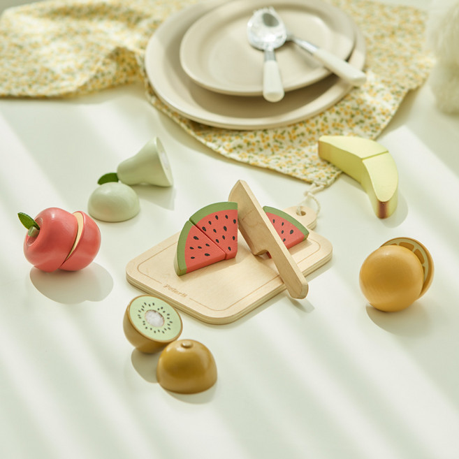 원목 과일 자르기 유아용 야채 장난감 주방 소꿉 놀이 세트 폴라비 3종, 과일자르기