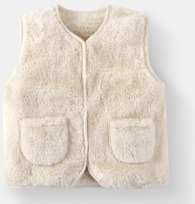 兒童柔軟保暖毛絨背心 男女童時尚坎肩上衣 暗扣設計 多色可選
