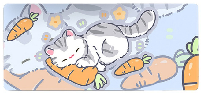 JPB 超大號貓咪滑鼠墊 30*80cm 加大加厚防滑鎖邊 遊戲辦公滑鼠墊, 1個, 胡蘿蔔貓咪(藍色款)