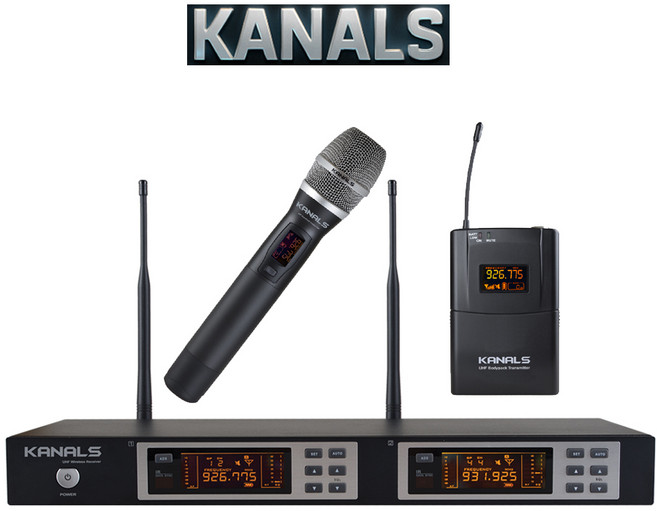 카날스 BK-2001A 방송용 공연장 2채널 무선마이크 강의 교회 연설 강당, 핸드+헤드