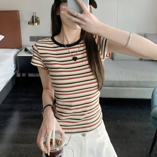 COCONAWA 세리나 슬림핏 스트라이프 티셔츠