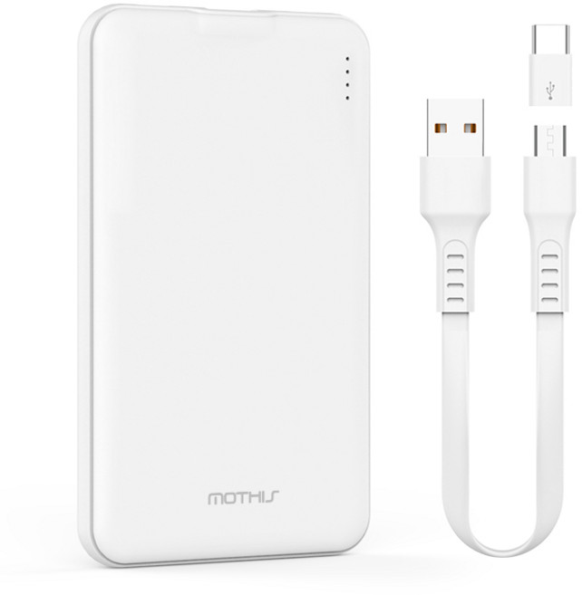 모디스 슬림핏 보조배터리 5000mAh 멀티단자 + C타입 케이블 + 8핀 젠더 세트, 화이트, SPE-PBCP50