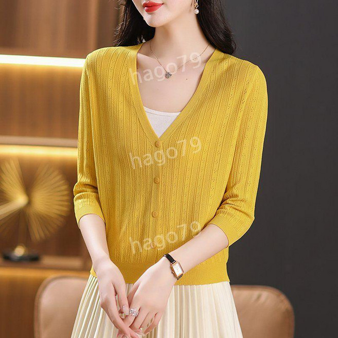 얇은 여름 가디건 7부 아이스 실크 니트 카디건 빅사이즈 8컬러 파스텔