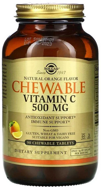 솔가 츄어블 비타민C 오렌지맛 90정 수용성 아스코르브산 이뮨 로즈힙 아세로라, 2통 - 쿠팡