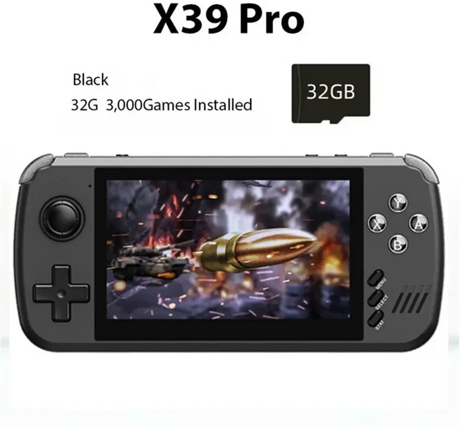 POWKIDDY White X39 Pro 휴대용 게임 콘솔 4.5 인치 Ips 스크린 레트로 PS1 지원 유선 컨트롤러 어린이, 02 Black 32GB