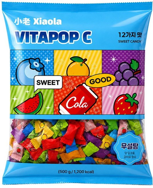샤오라 비타팝C 무설탕 12가지맛 비타민C 캔디, 1개, 500g