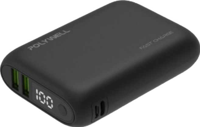 寶利威爾 POLYWELL 雙向快充 18W 雙USB Type-C 黑 行動電源 10000mAh, 黑_行動電源 10000mAh