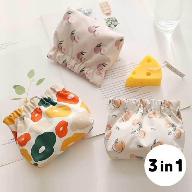 3종 세트 로르빈 똑딱 원터치 립스틱 생리대 미니 파우치