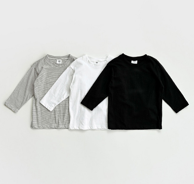 1+1 무지 단가라 아동용 주니어 면 기본티 세트