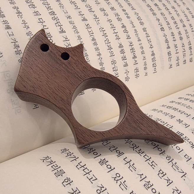 리타야 고양이 독서링 우드 엄지 북링, 1개, 브라운