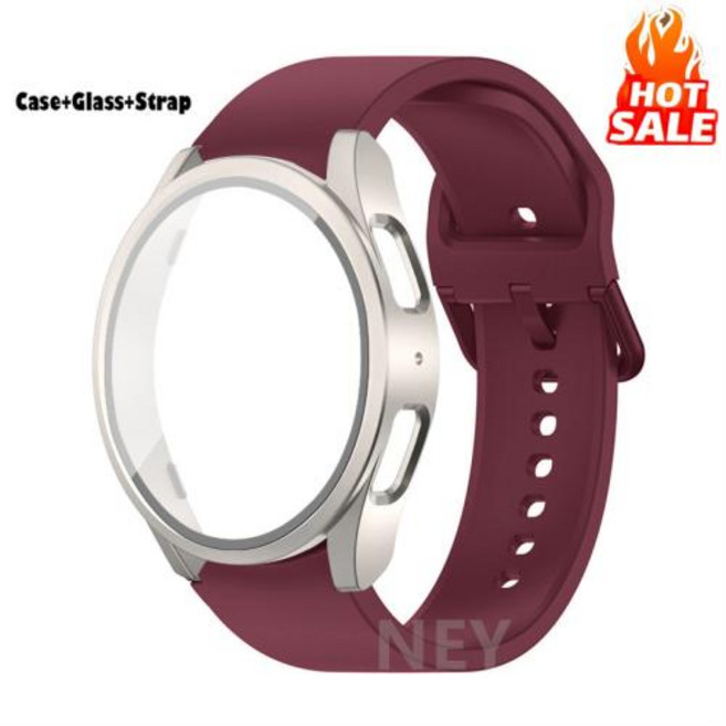 삼성 갤럭시 워치 PC 화면 보호 커버 강화 유리 케이스 실리콘 스트랩 갤럭시 워치 7 6 5 4 40mm 44mm 2 팩, CHINA, 95)2 pack wine-Starligh