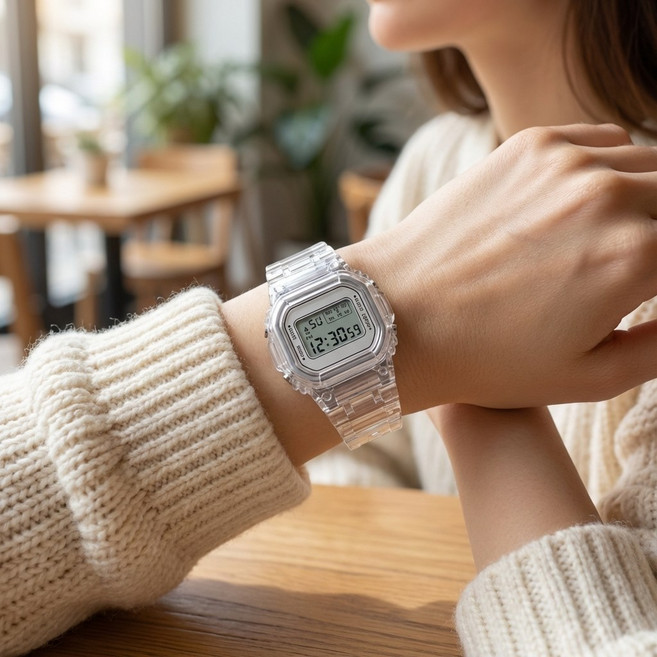 캐쥬얼 화이트 투명 디지털 전자 손목 시계