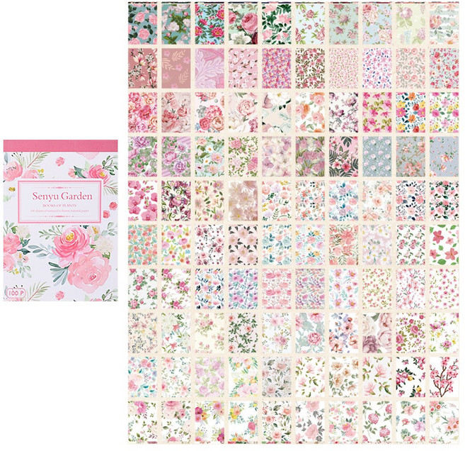 올리브파티 플라워 빈티지 다꾸 메모지 배경지 100매 세트, 1세트, 핑크