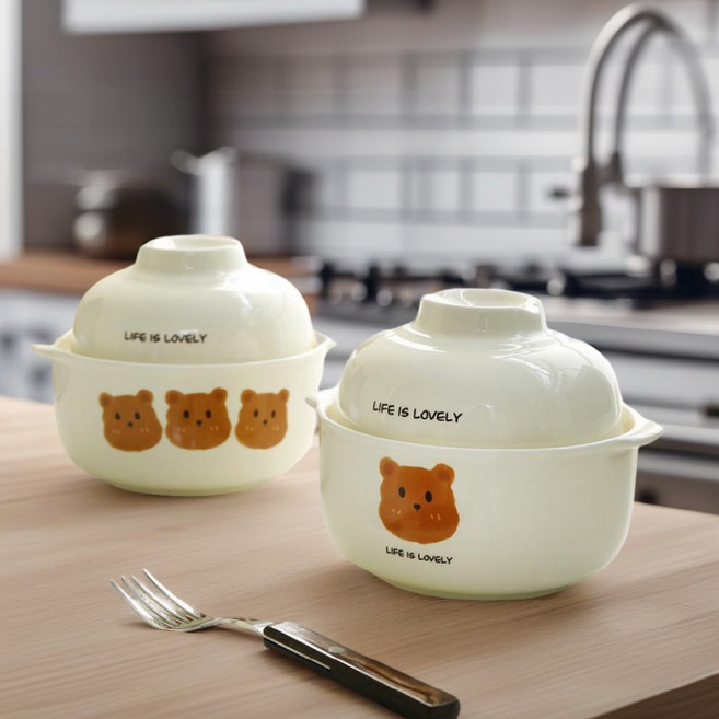 곰돌이 통통 멀티 도자기 전자렌지 오븐 라면 계란찜 용기 도자기볼, 1개, 도자기볼 곰돌이
