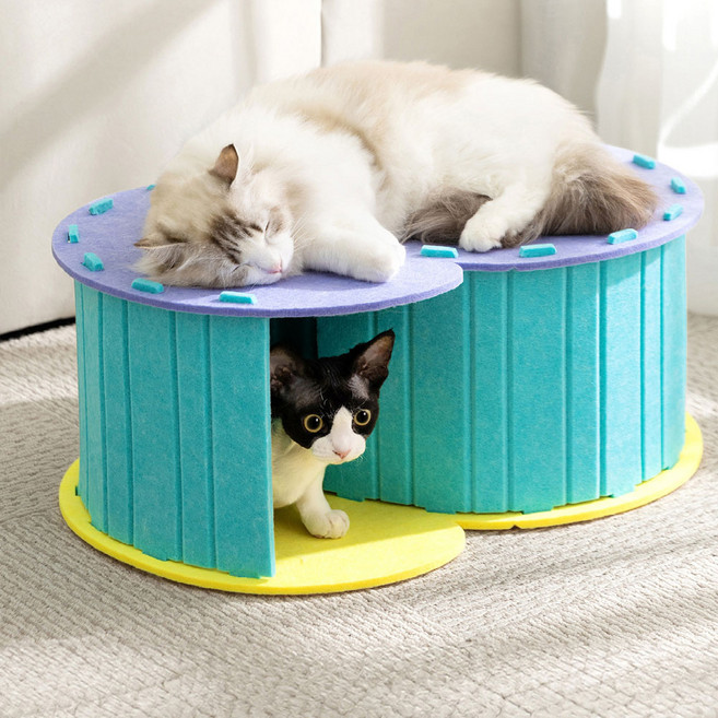 NCTOP 3D 펠트 숨숨 S터널 고양이 장난감 스크래쳐, 1개, 파스텔 믹스 컬러