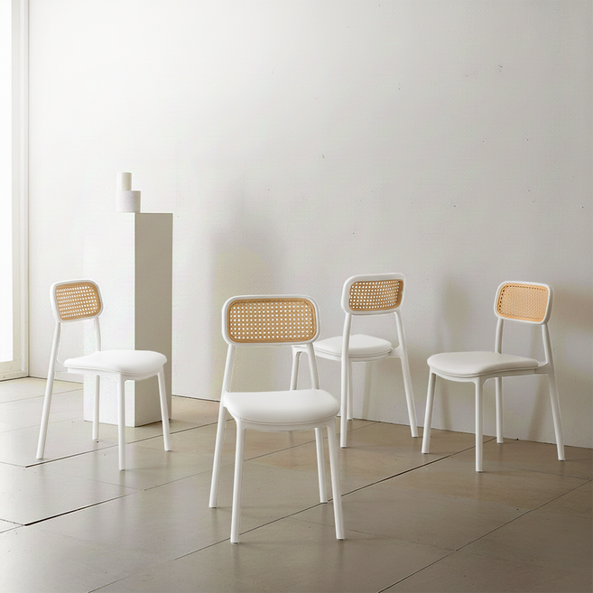 이엔비 인테리어 등받이 편한 쿠션 식탁의자, 화이트, 4개