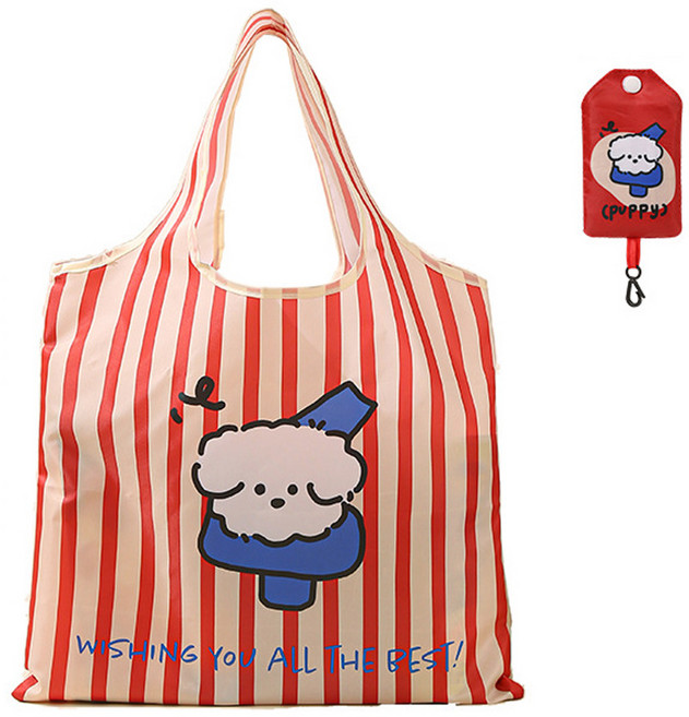 이지몰 접이식 장바구니 귀여운 강아지 캐릭터 휴대용 에코백, 레드, 1개