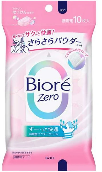 일본 Biore 비오레 제로 데오드란트 사라사라파우더 티슈 상냥한 비누향 10매, 1개 - 쿠팡