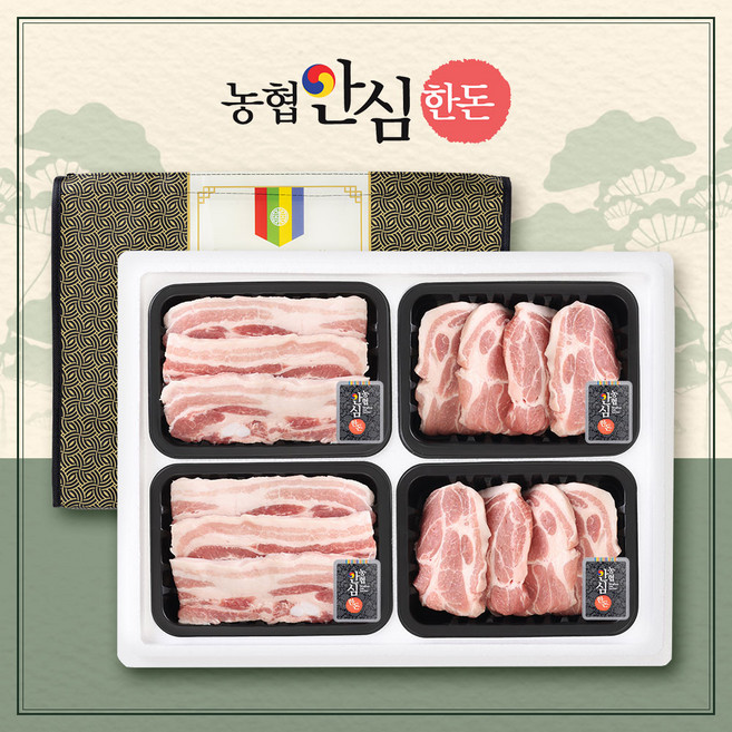 [농협안심한돈] 무항생제 한마음 선물세트 4호 1.2kg(삼겹살300 삼겹살300 목살300 목살300), 1세트