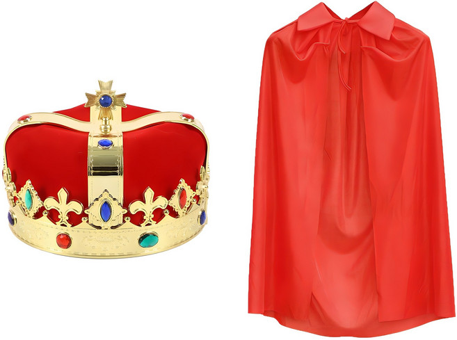 1+1 황제 생일 왕관 망토 세트 크라운 남자 축하 홈 파티 용품 남성 용 킹 왕자 패키지 소품, R99813R(왕관+망토, 1세트